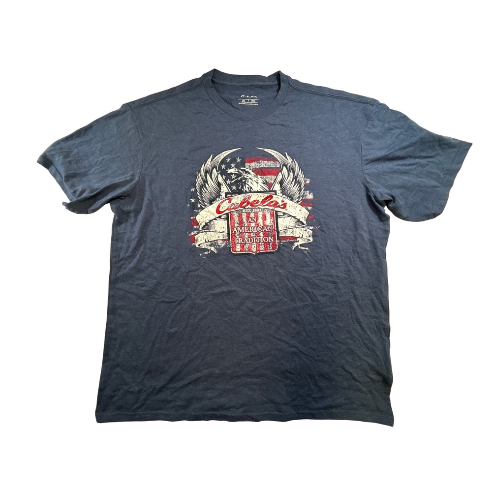 Cabelas Mens 2XL Blue Heather Patriotic Eagle American Tradition Graphic T-Shirt